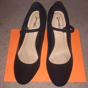 Y Not suede high blocked heel with buckle